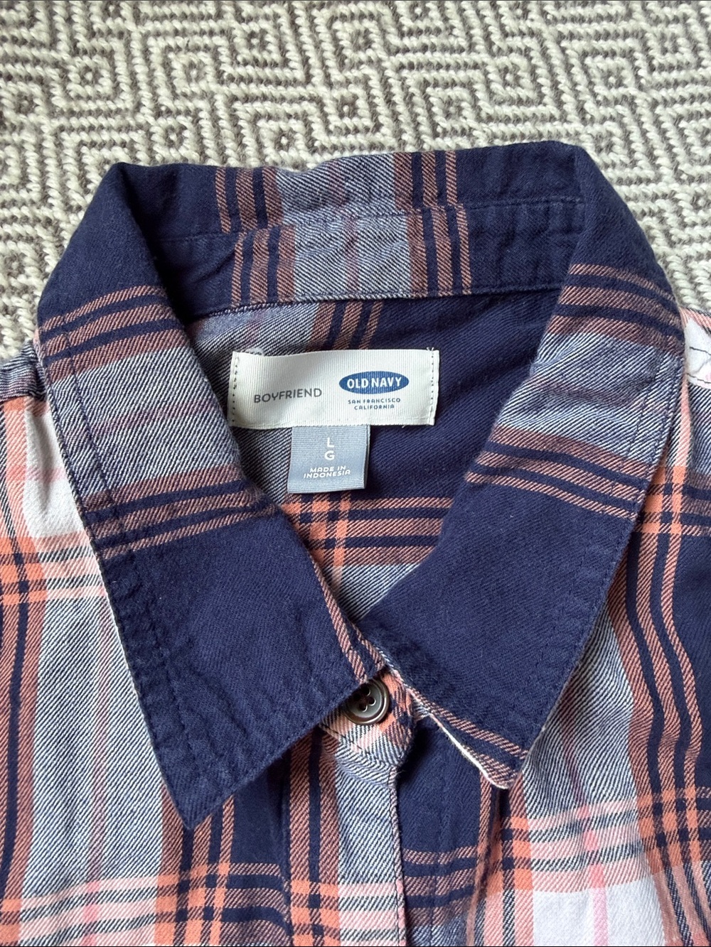 Old Navy Navy, Red & White Plaid Button-Down Shirt - Picture 5 of 12